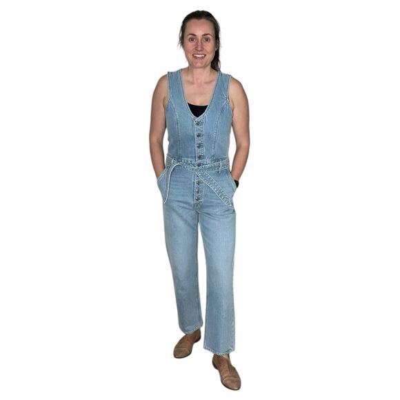 GRLFRND Amaya Blue Denim Jumpsuit Women's Size Medium Western Chic Button Front - Picture 8 of 9